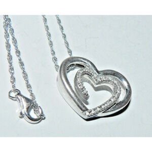 23 Diamond Double Heart Pendant 925 Sterling Silver Necklace 21" Love Marked SLV